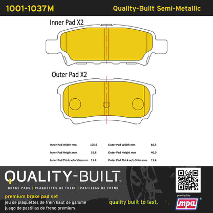 Quality-Built Quality-Built Premium Semi-Metallic Brake Pads w/ Hardware 1001-1037M