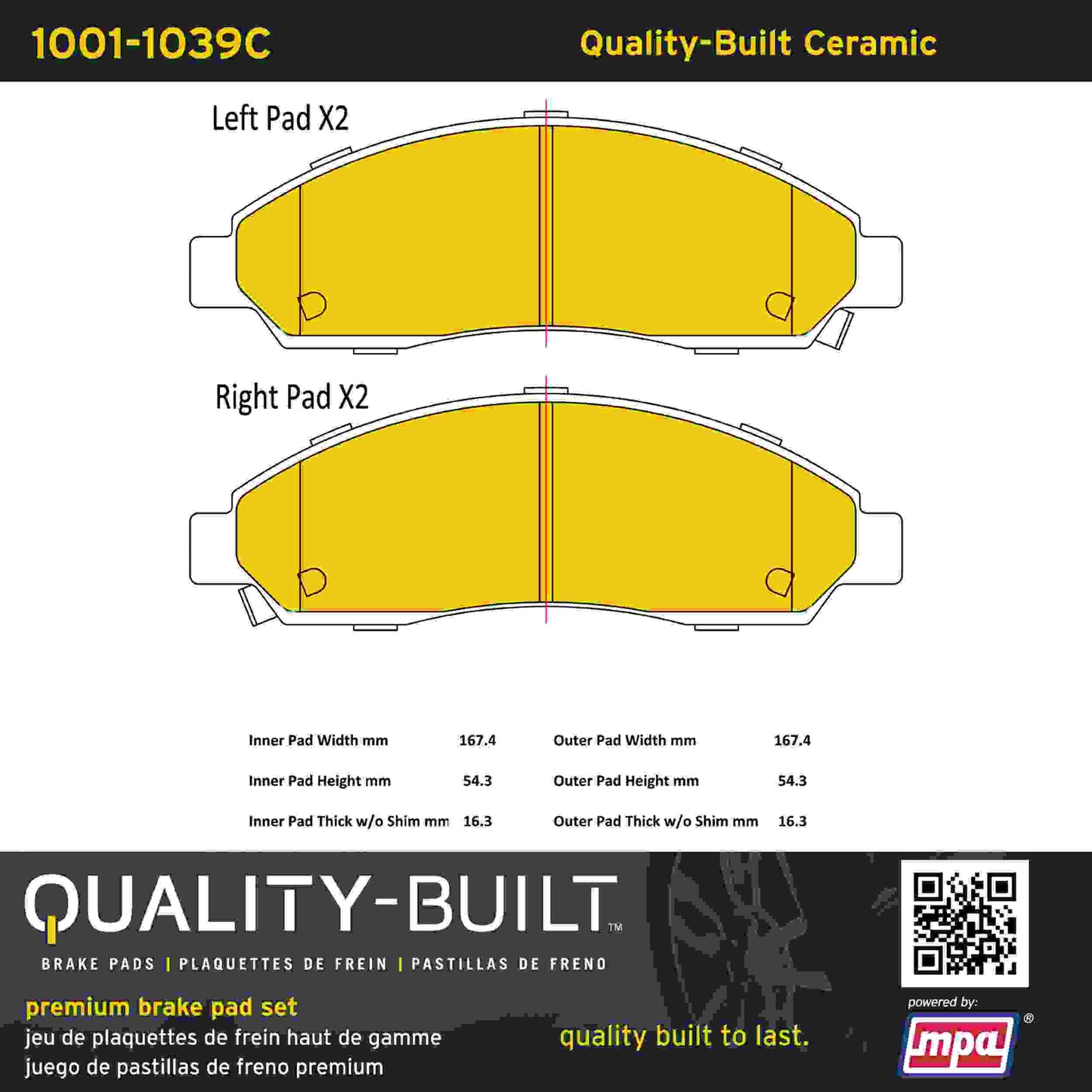 Quality-Built Quality-Built Premium Ceramic Brake Pads w/ Hardware 1001-1039C