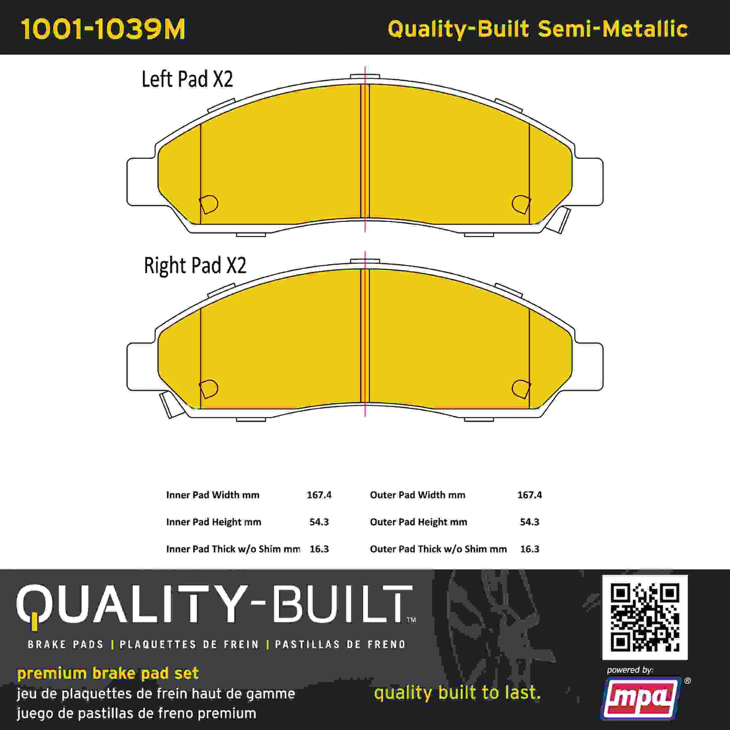 Quality-Built Quality-Built Premium Semi-Metallic Brake Pads w/ Hardware 1001-1039M