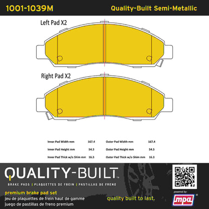 Quality-Built Quality-Built Premium Semi-Metallic Brake Pads w/ Hardware 1001-1039M