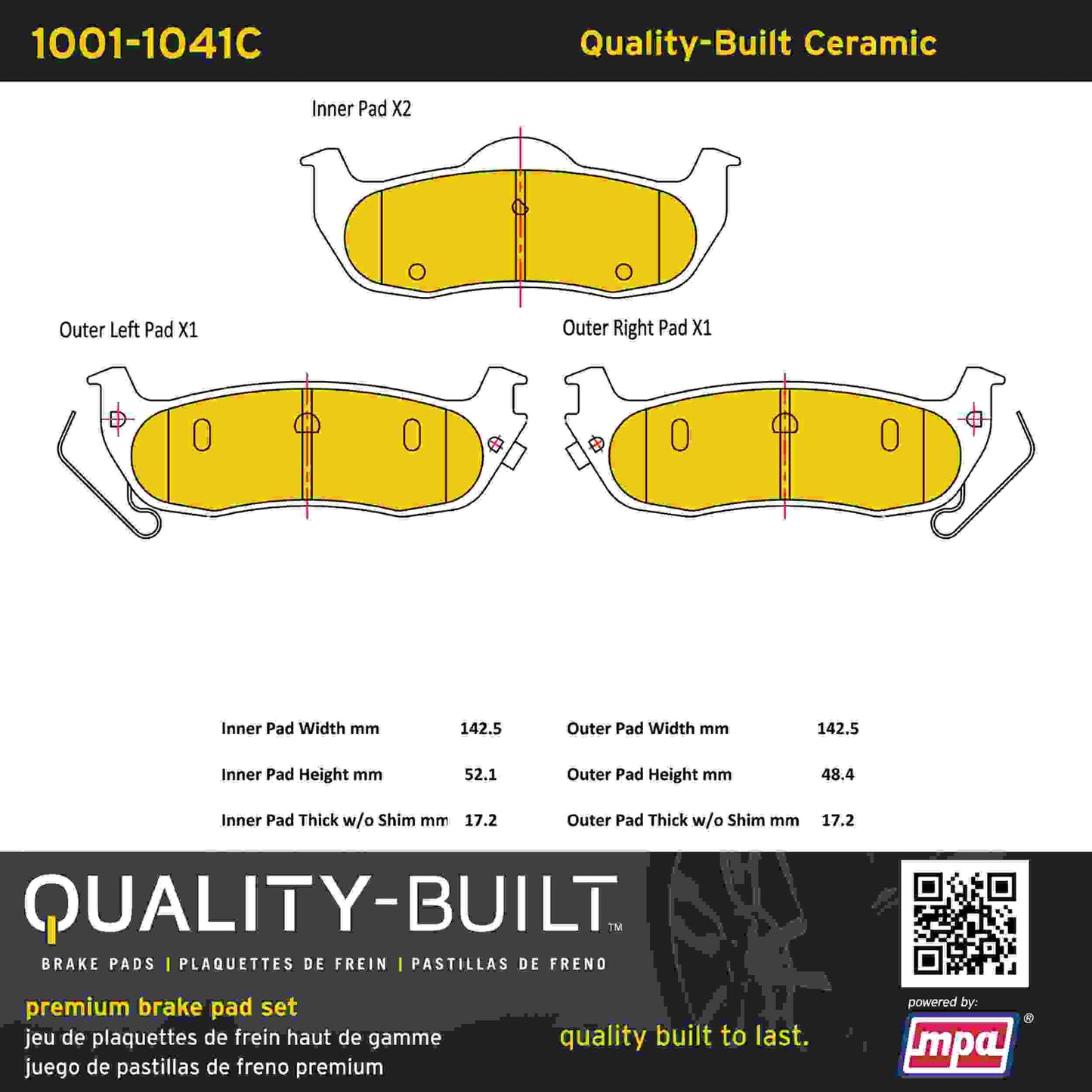 Quality-Built Quality-Built Premium Ceramic Brake Pads w/ Hardware 1001-1041C