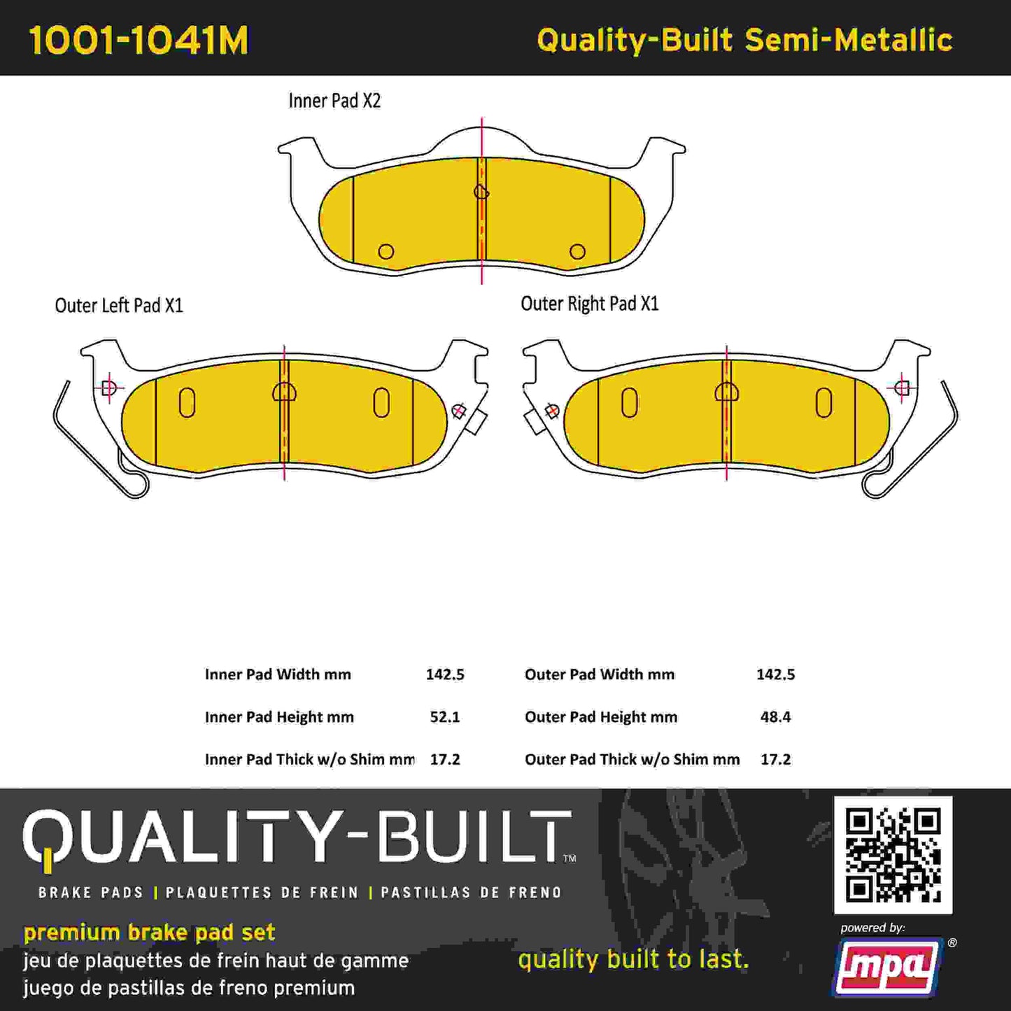 Quality-Built Quality-Built Premium Semi-Metallic Brake Pads w/ Hardware 1001-1041M