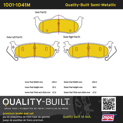 Quality-Built Quality-Built Premium Semi-Metallic Brake Pads w/ Hardware 1001-1041M