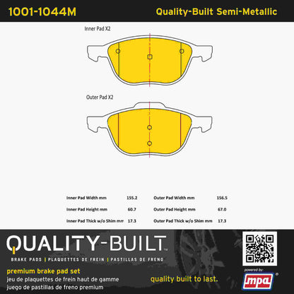 Quality-Built Quality-Built Premium Semi-Metallic Brake Pads w/ Hardware 1001-1044M
