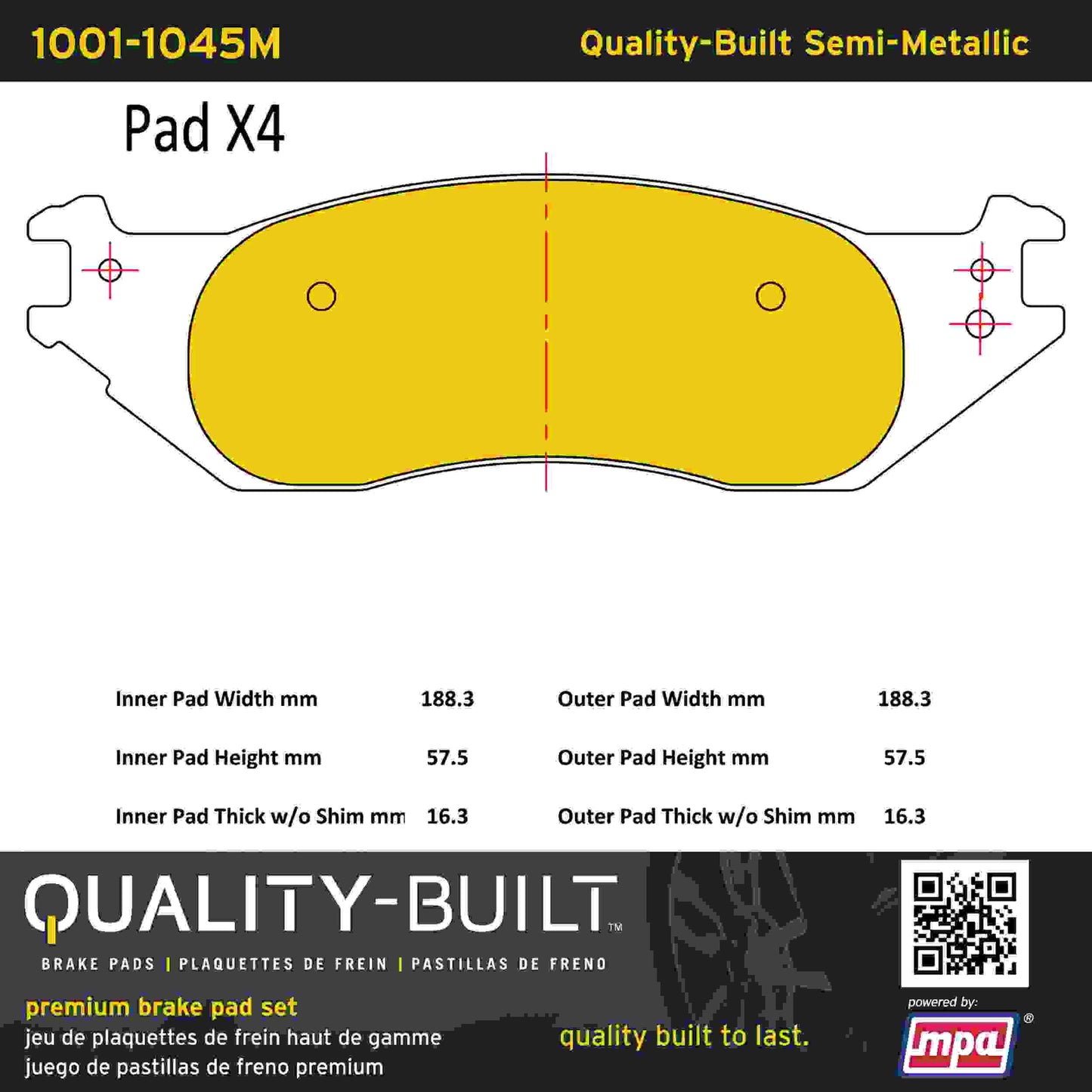 Quality-Built Quality-Built Premium Semi-Metallic Brake Pads w/ Hardware 1001-1045M