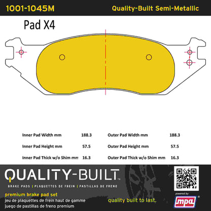 Quality-Built Quality-Built Premium Semi-Metallic Brake Pads w/ Hardware 1001-1045M