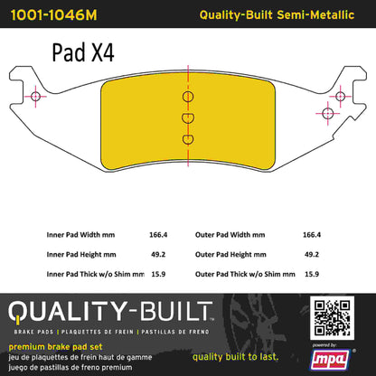 Quality-Built Quality-Built Premium Semi-Metallic Brake Pads w/ Hardware 1001-1046M