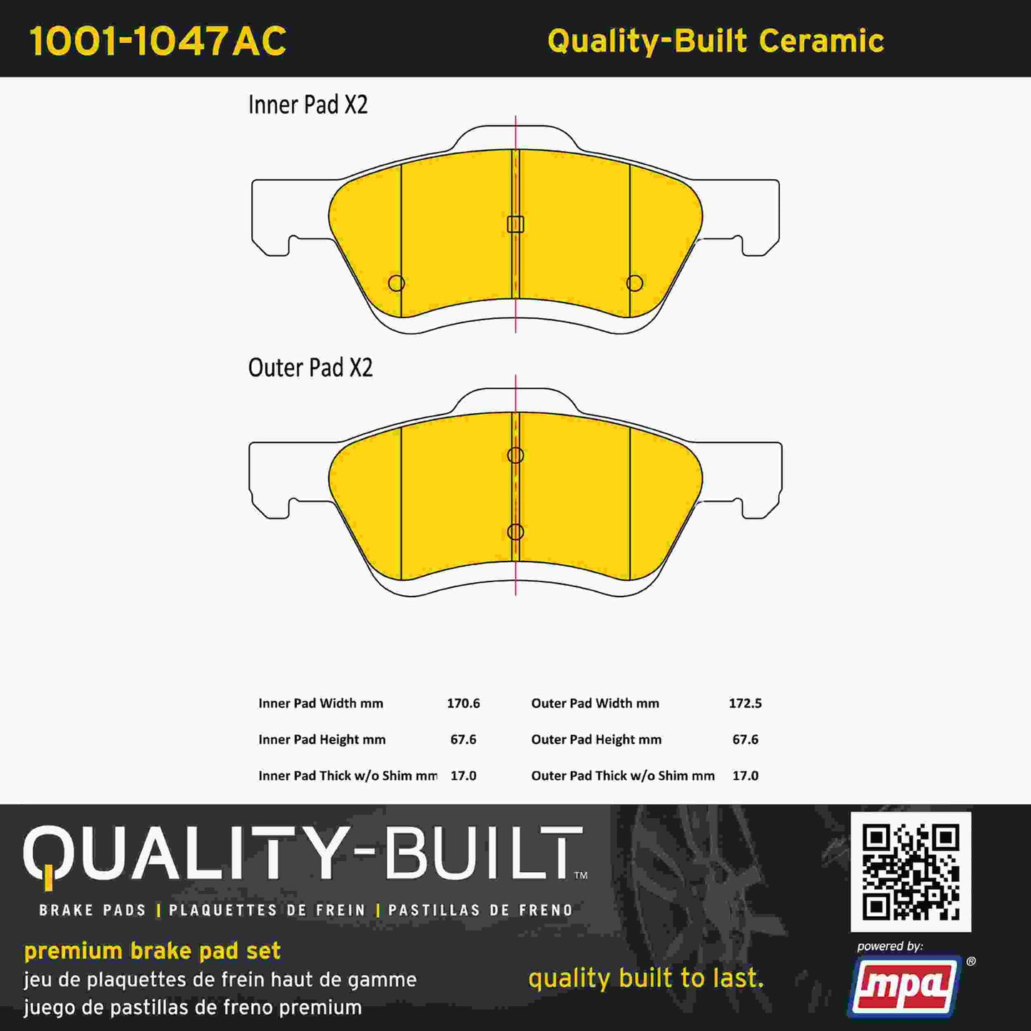 Quality-Built Quality-Built Premium Ceramic Brake Pads w/ Hardware 1001-1047AC