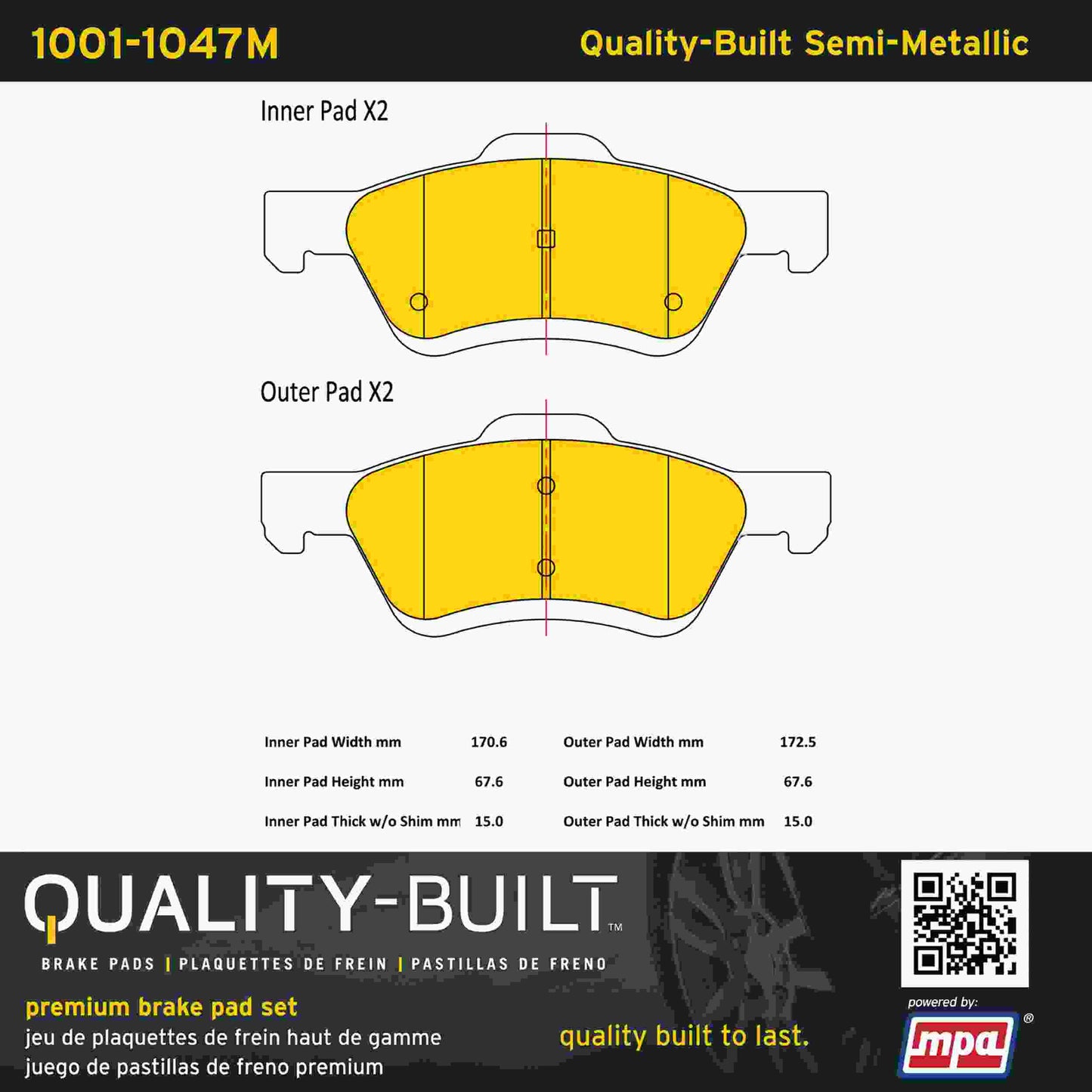 Quality-Built Quality-Built Premium Semi-Metallic Brake Pads w/ Hardware 1001-1047M