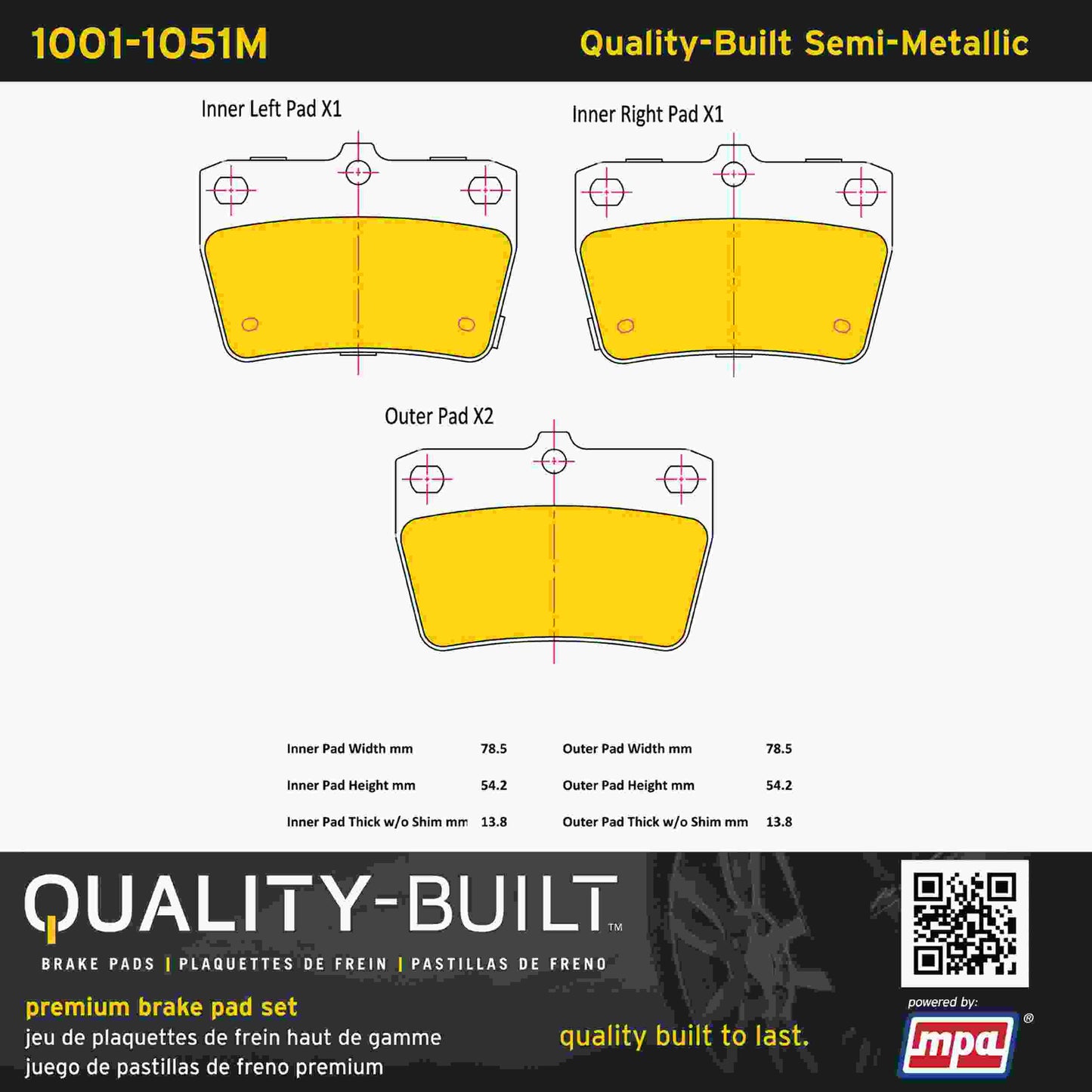 Quality-Built Quality-Built Premium Semi-Metallic Brake Pads w/ Hardware 1001-1051M