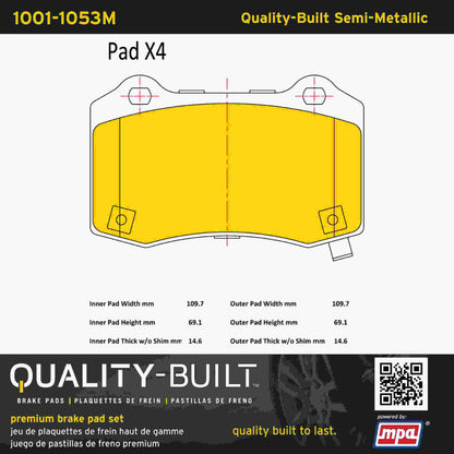 Quality-Built Quality-Built Premium Semi-Metallic Brake Pads w/ Hardware 1001-1053M
