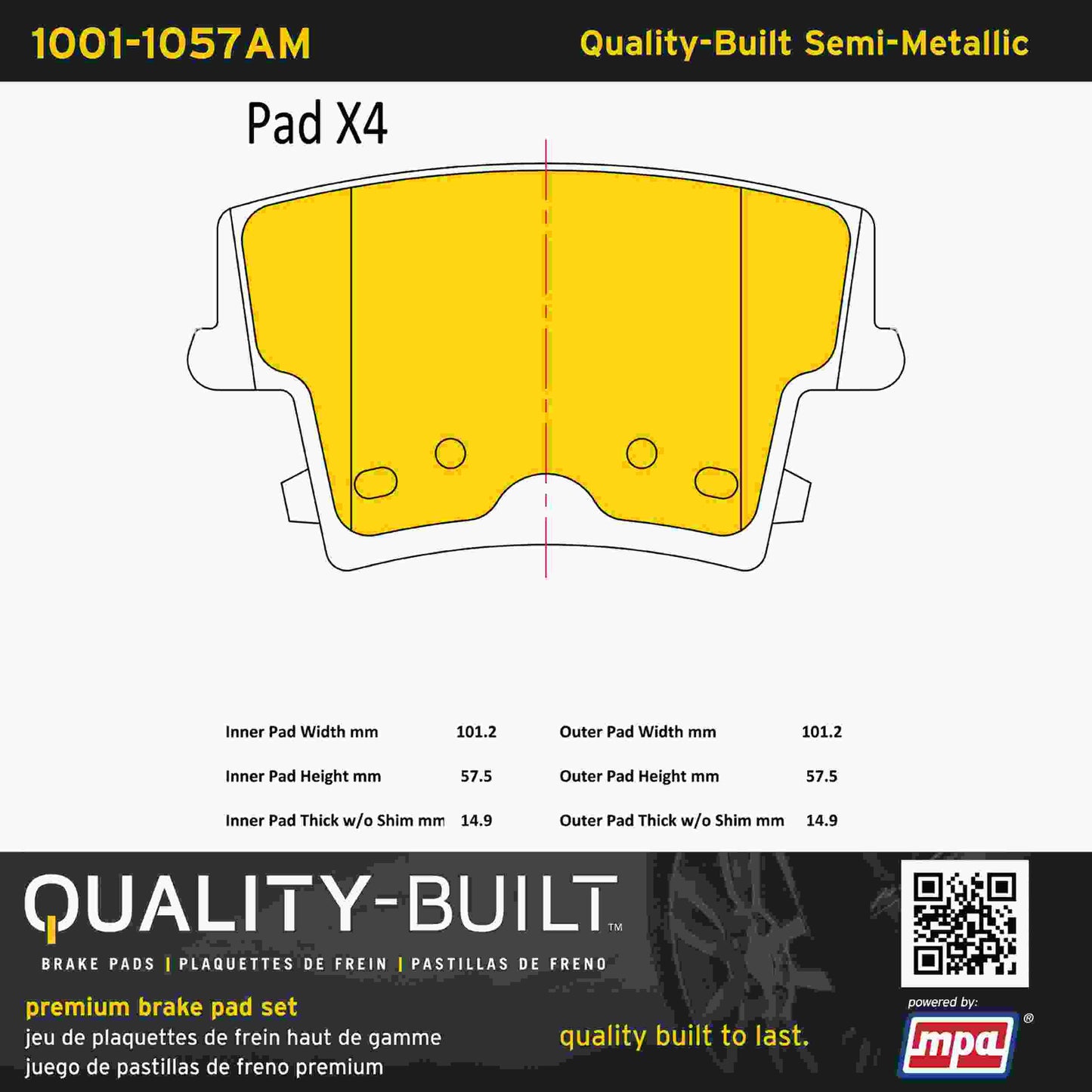 Quality-Built Quality-Built Premium Semi-Metallic Brake Pads w/ Hardware 1001-1057AM
