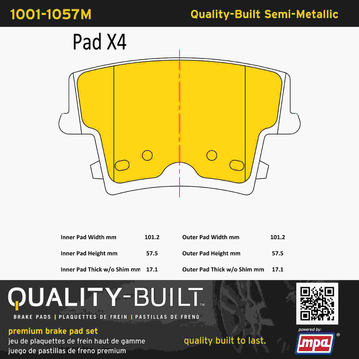 Quality-Built Quality-Built Premium Semi-Metallic Brake Pads w/ Hardware 1001-1057M