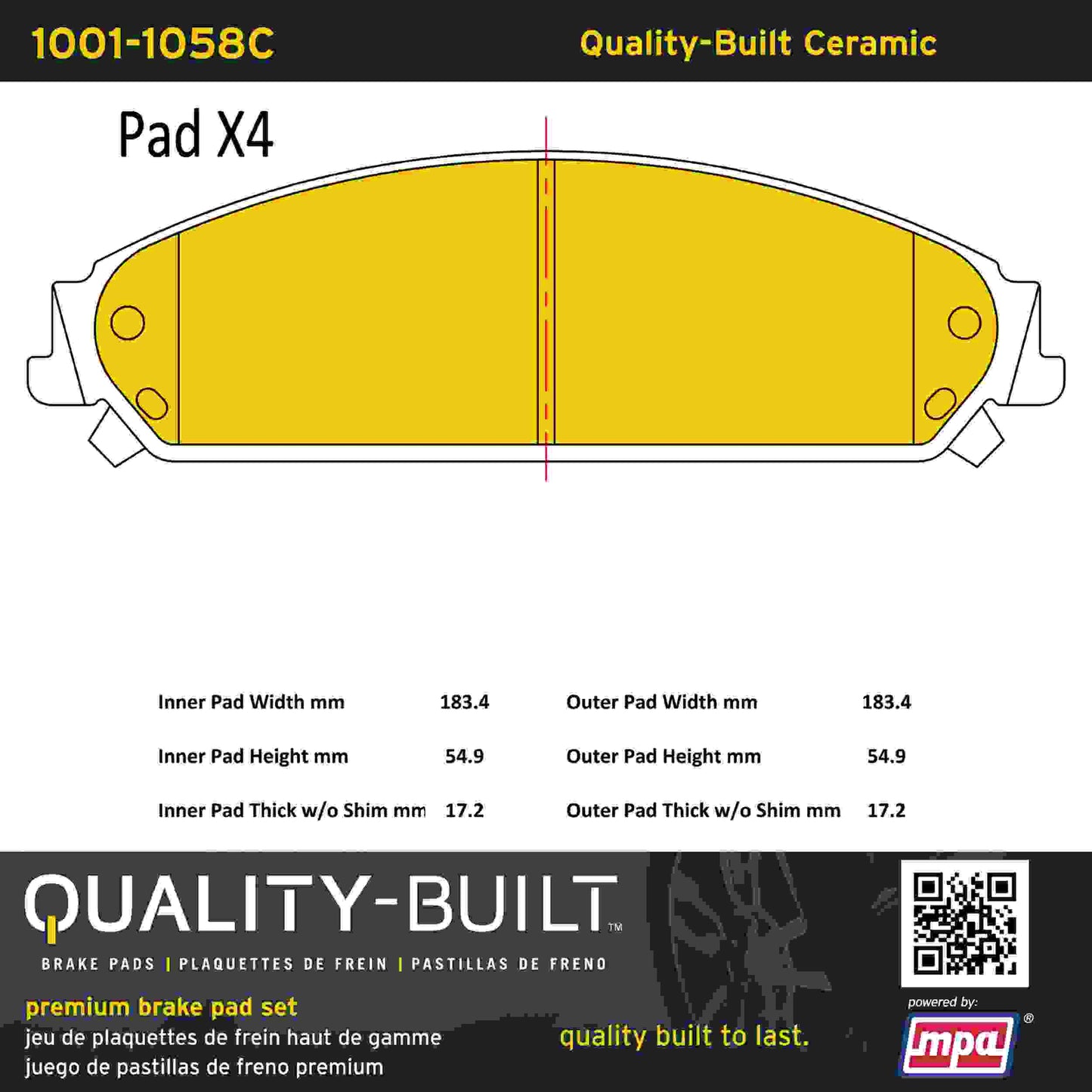 Quality-Built Quality-Built Premium Ceramic Brake Pads w/ Hardware 1001-1058C