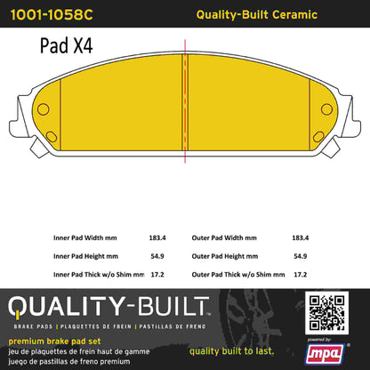 Quality-Built Quality-Built Premium Ceramic Brake Pads w/ Hardware 1001-1058C