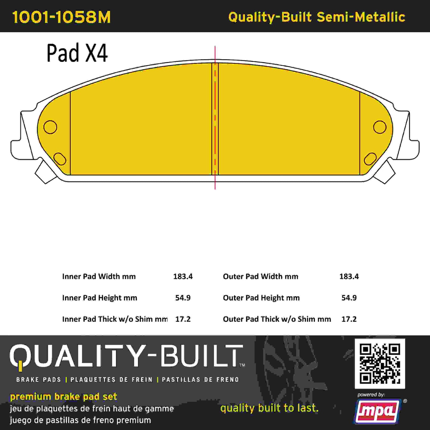 Quality-Built Quality-Built Premium Semi-Metallic Brake Pads w/ Hardware 1001-1058M