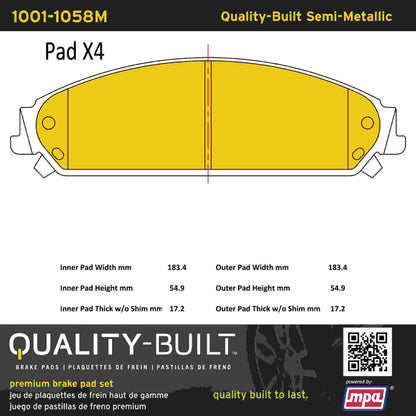 Quality-Built Quality-Built Premium Semi-Metallic Brake Pads w/ Hardware 1001-1058M