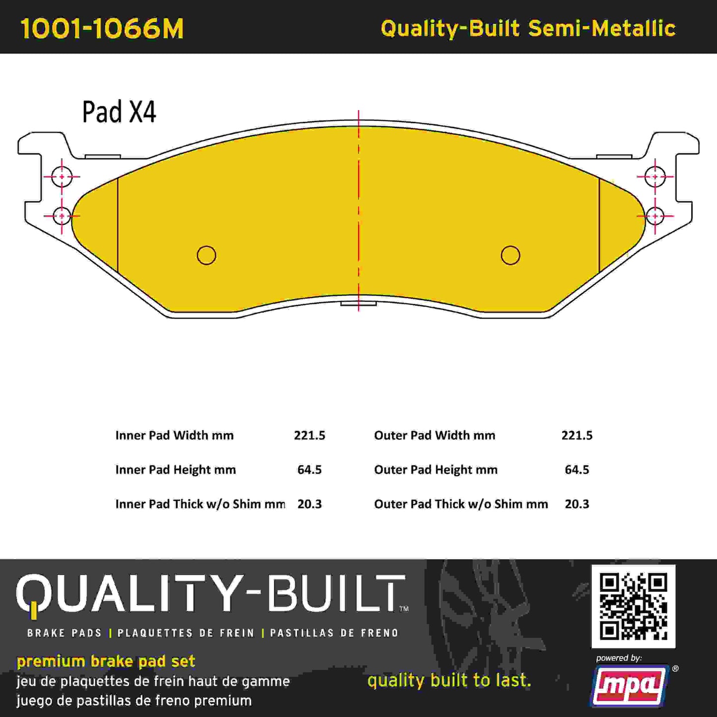 Quality-Built Quality-Built Premium Semi-Metallic Brake Pads w/ Hardware 1001-1066M