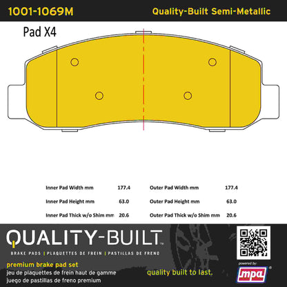 Quality-Built Quality-Built Premium Semi-Metallic Brake Pads w/ Hardware 1001-1069M