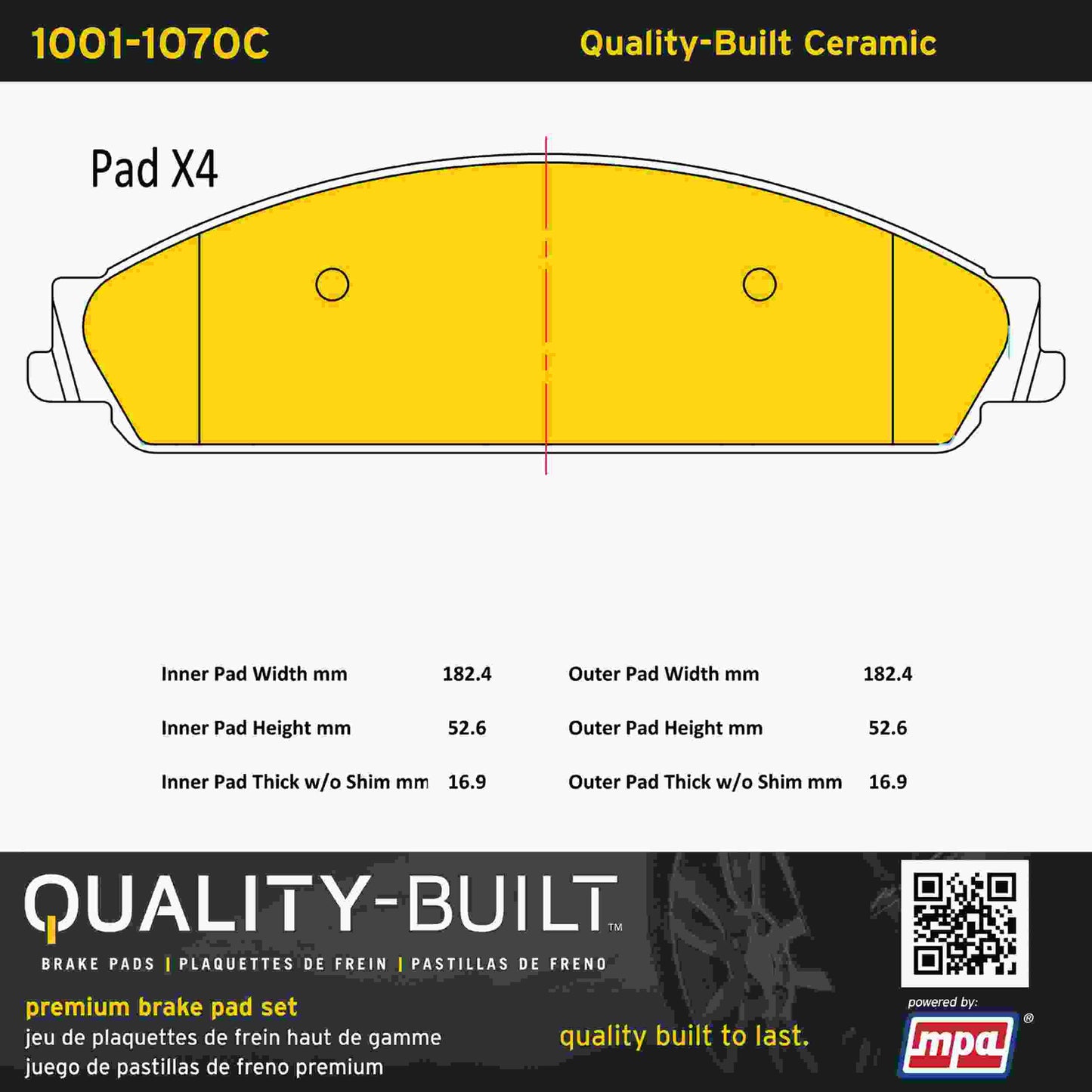 Quality-Built Quality-Built Premium Ceramic Brake Pads w/ Hardware 1001-1070C