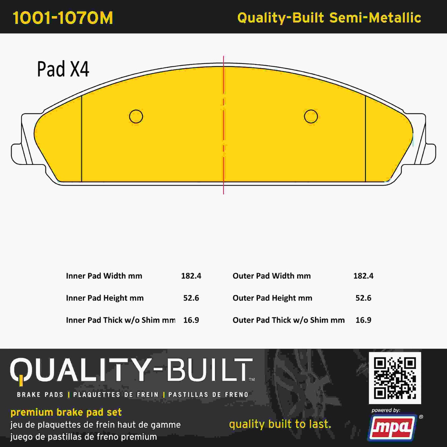 Quality-Built Quality-Built Premium Semi-Metallic Brake Pads w/ Hardware 1001-1070M