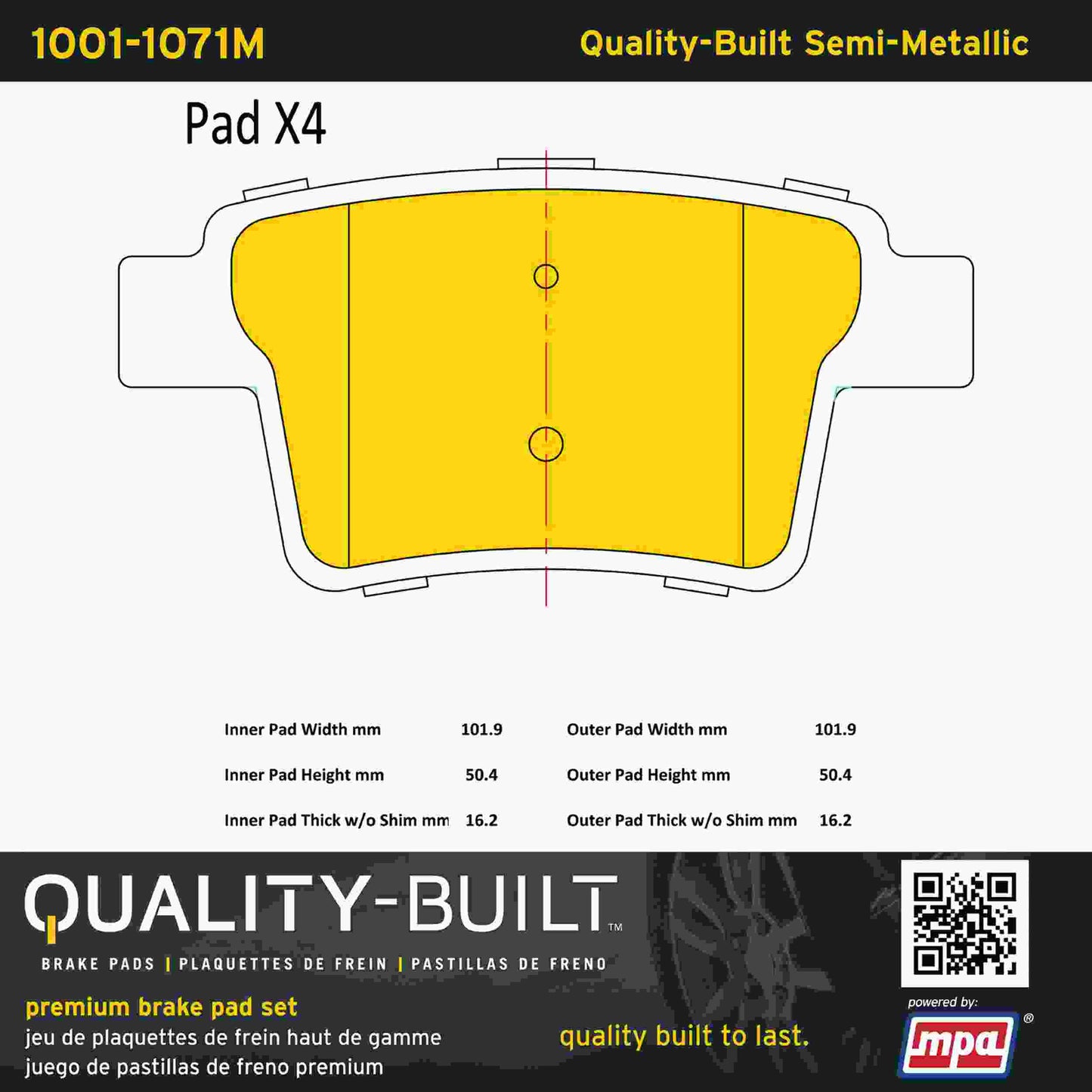 Quality-Built Quality-Built Premium Semi-Metallic Brake Pads w/ Hardware 1001-1071M