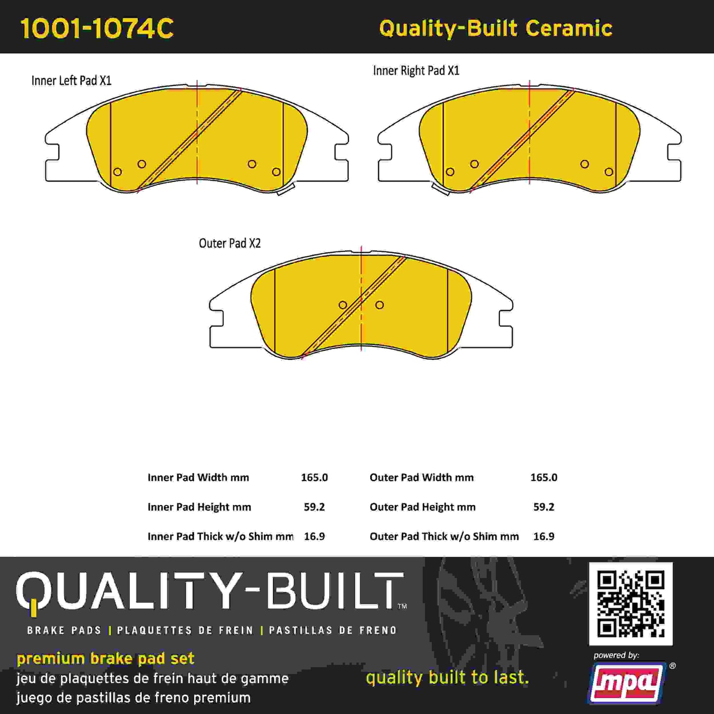 Quality-Built Quality-Built Premium Ceramic Brake Pads w/ Hardware 1001-1074C