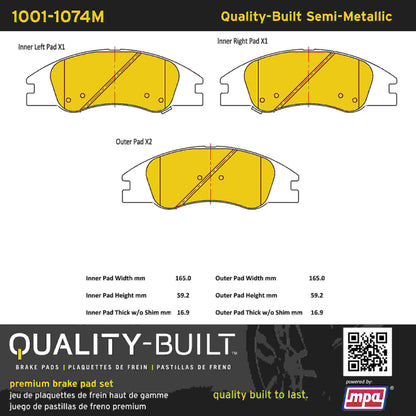 Quality-Built Quality-Built Premium Semi-Metallic Brake Pads w/ Hardware 1001-1074M
