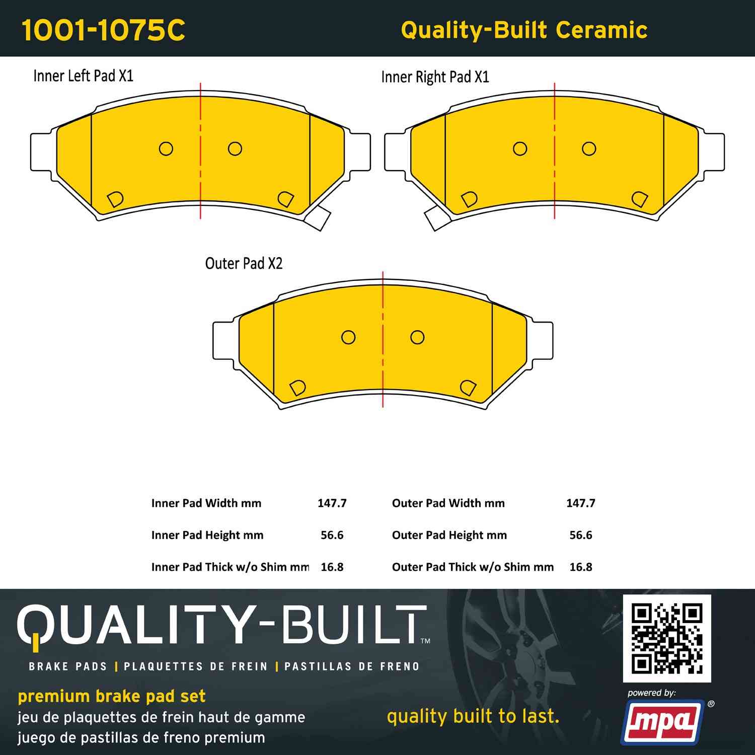 Quality-Built Quality-Built Premium Ceramic Brake Pads w/ Hardware 1001-1075C