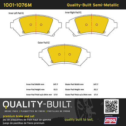 Quality-Built Quality-Built Premium Semi-Metallic Brake Pads w/ Hardware 1001-1076M