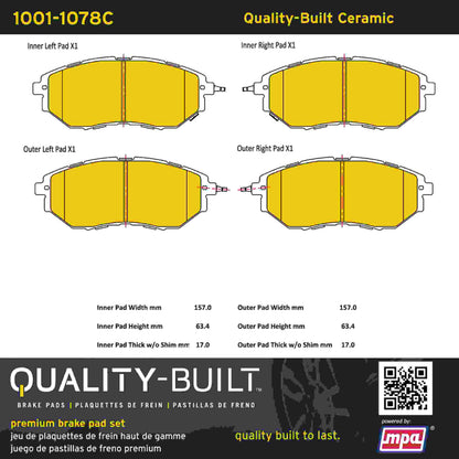 Quality-Built Quality-Built Premium Ceramic Brake Pads w/ Hardware 1001-1078C
