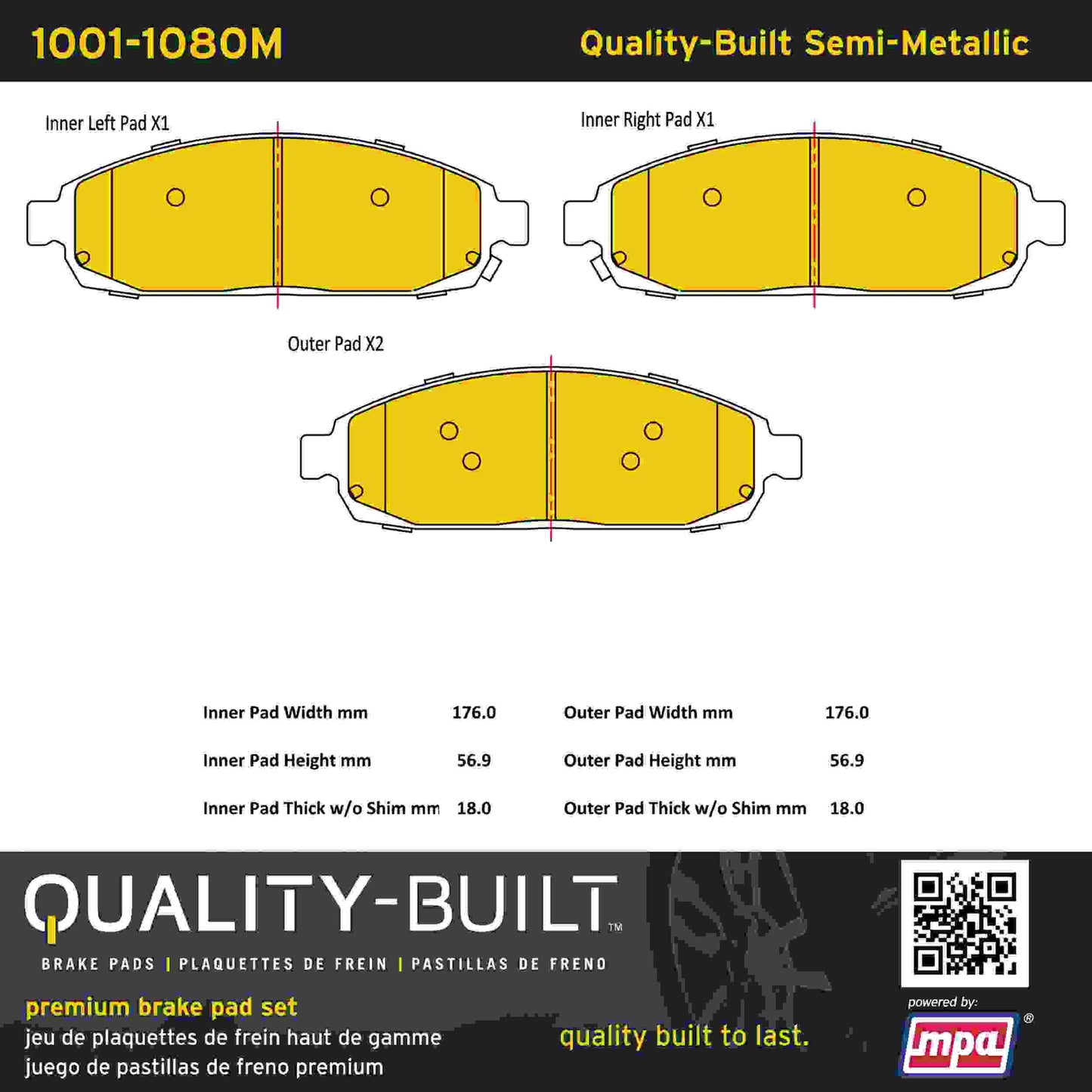 Quality-Built Quality-Built Premium Semi-Metallic Brake Pads w/ Hardware 1001-1080M