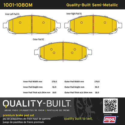 Quality-Built Quality-Built Premium Semi-Metallic Brake Pads w/ Hardware 1001-1080M