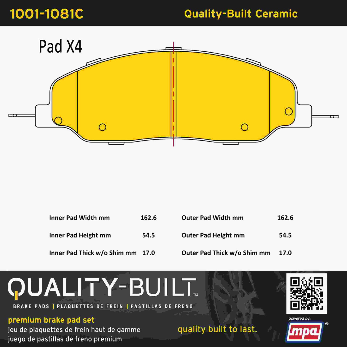 Quality-Built Quality-Built Premium Ceramic Brake Pads w/ Hardware 1001-1081C