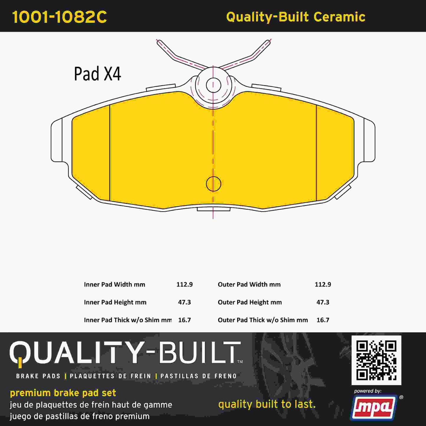 Quality-Built Quality-Built Premium Ceramic Brake Pads w/ Hardware 1001-1082C