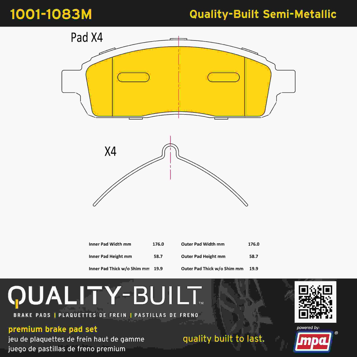 Quality-Built Quality-Built Premium Semi-Metallic Brake Pads w/ Hardware 1001-1083M