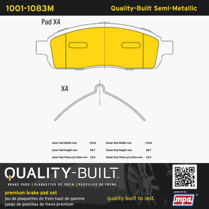 Quality-Built Quality-Built Premium Semi-Metallic Brake Pads w/ Hardware 1001-1083M
