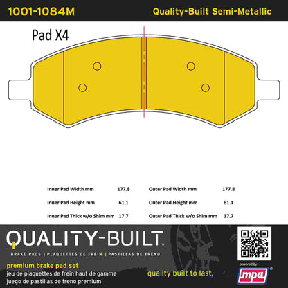 Quality-Built Quality-Built Premium Semi-Metallic Brake Pads w/ Hardware 1001-1084M