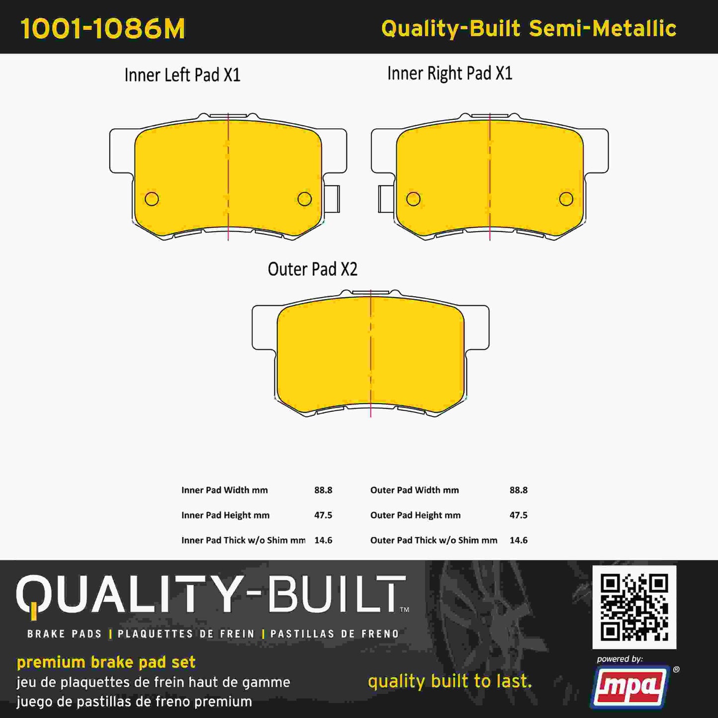 Quality-Built Quality-Built Premium Semi-Metallic Brake Pads w/ Hardware 1001-1086M