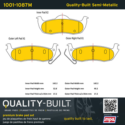 Quality-Built Quality-Built Premium Semi-Metallic Brake Pads w/ Hardware 1001-1087M