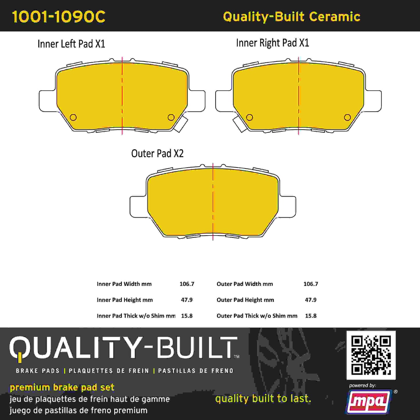 Quality-Built Quality-Built Premium Ceramic Brake Pads w/ Hardware 1001-1090C