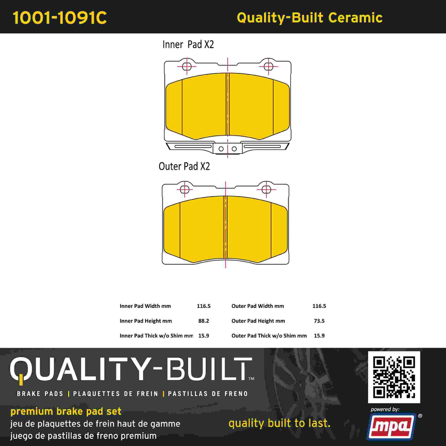Quality-Built Quality-Built Premium Ceramic Brake Pads w/ Hardware 1001-1091C