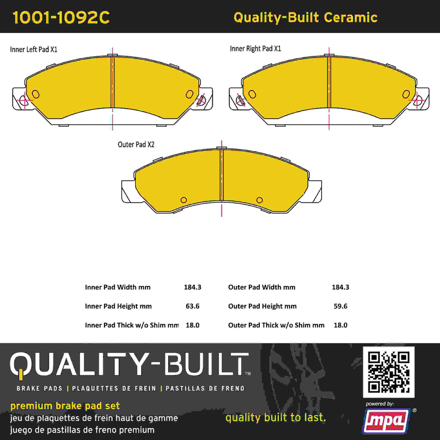Quality-Built Quality-Built Premium Ceramic Brake Pads w/ Hardware 1001-1092C