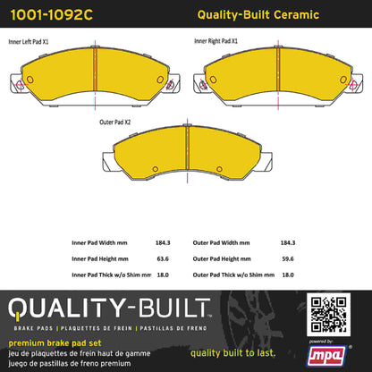 Quality-Built Quality-Built Premium Ceramic Brake Pads w/ Hardware 1001-1092C