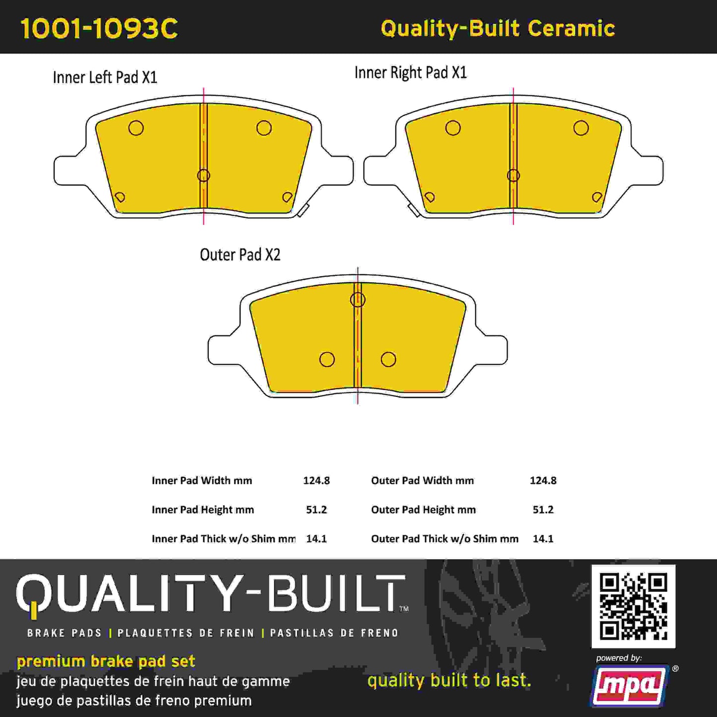 Quality-Built Quality-Built Premium Ceramic Brake Pads w/ Hardware 1001-1093C