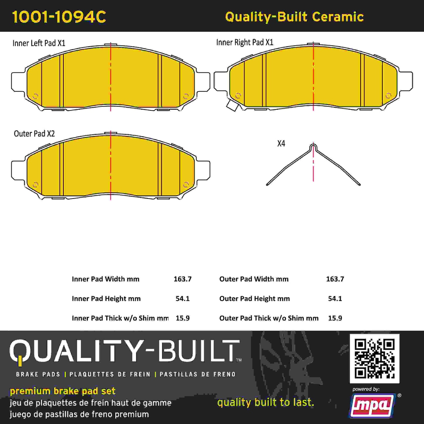 Quality-Built Quality-Built Premium Ceramic Brake Pads w/ Hardware 1001-1094C