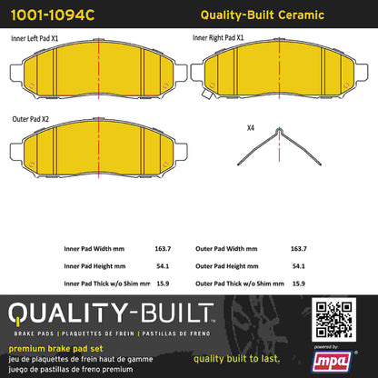 Quality-Built Quality-Built Premium Ceramic Brake Pads w/ Hardware 1001-1094C