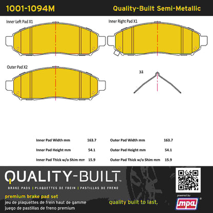Quality-Built Quality-Built Premium Semi-Metallic Brake Pads w/ Hardware 1001-1094M