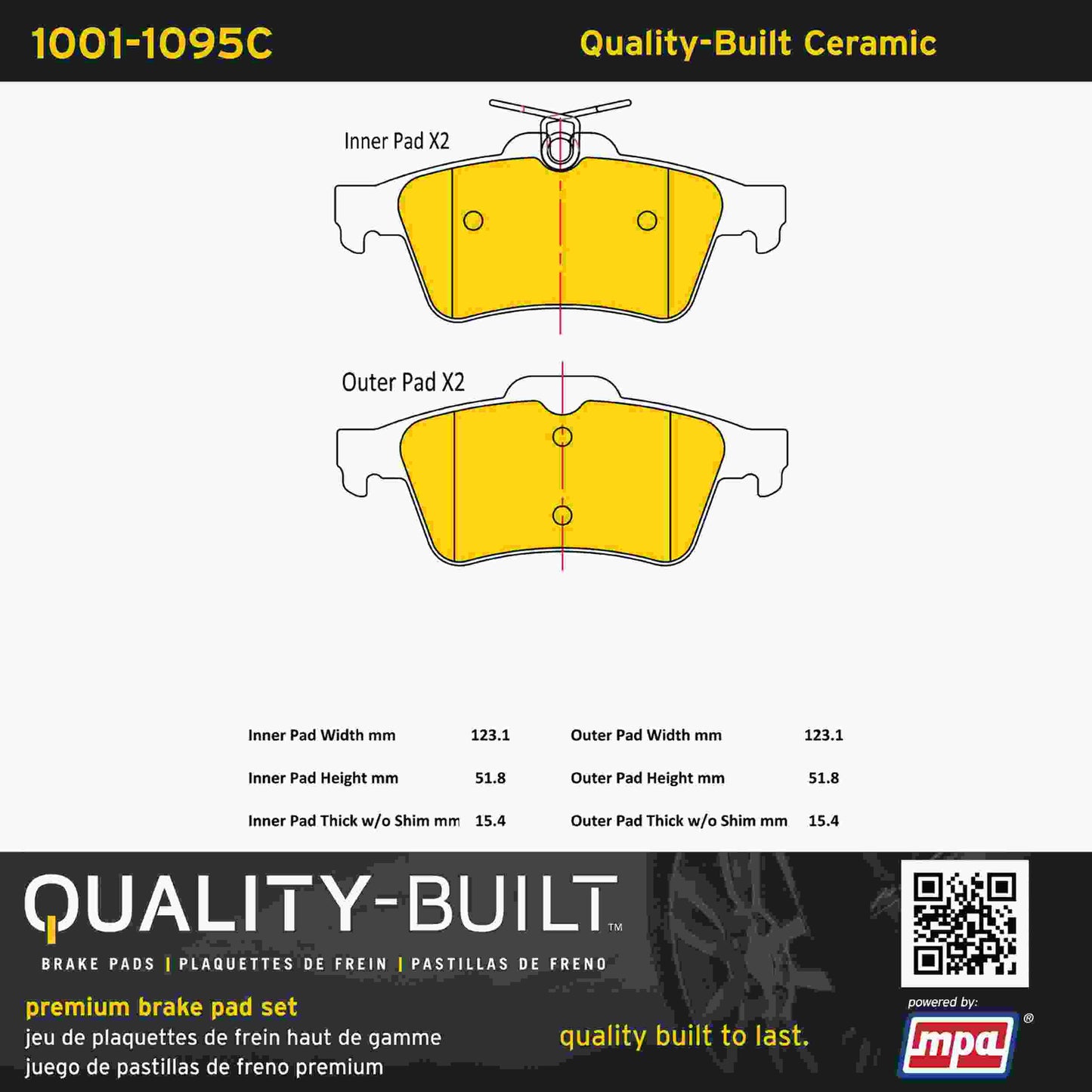 Quality-Built Quality-Built Premium Ceramic Brake Pads w/ Hardware 1001-1095C
