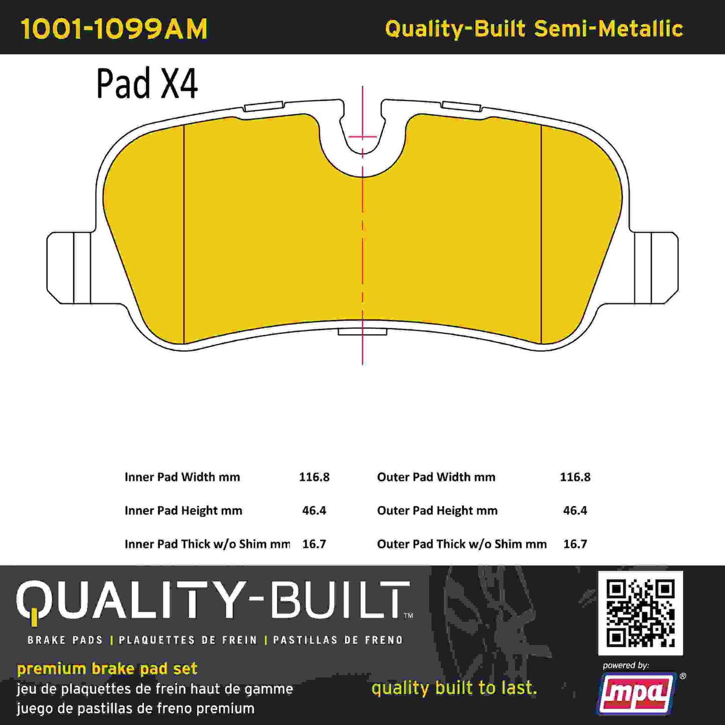 Quality-Built Quality-Built Premium Semi-Metallic Brake Pads w/ Hardware 1001-1099AM